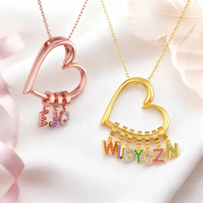 Custom Pavé Birthstone Letter Charms Heart Shape Pendant Necklace