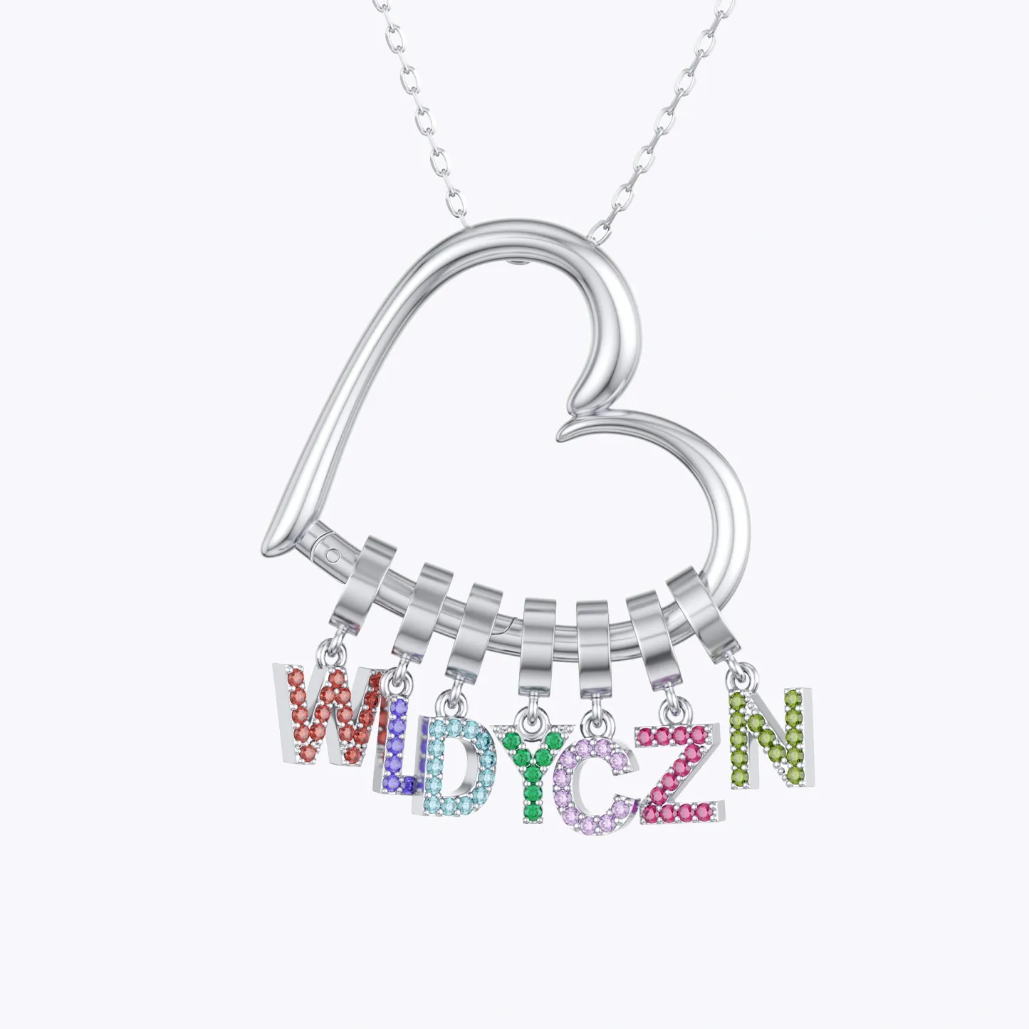 Custom Pavé Birthstone Letter Charms Heart Shape Pendant Necklace