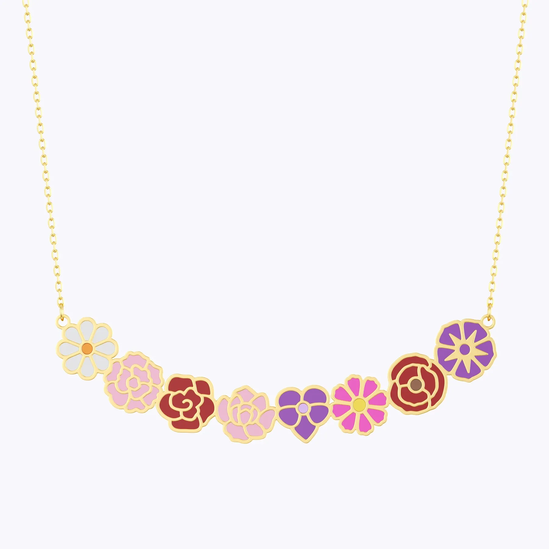 Custom 1-8 Connected Colorful Birth Flower Necklace