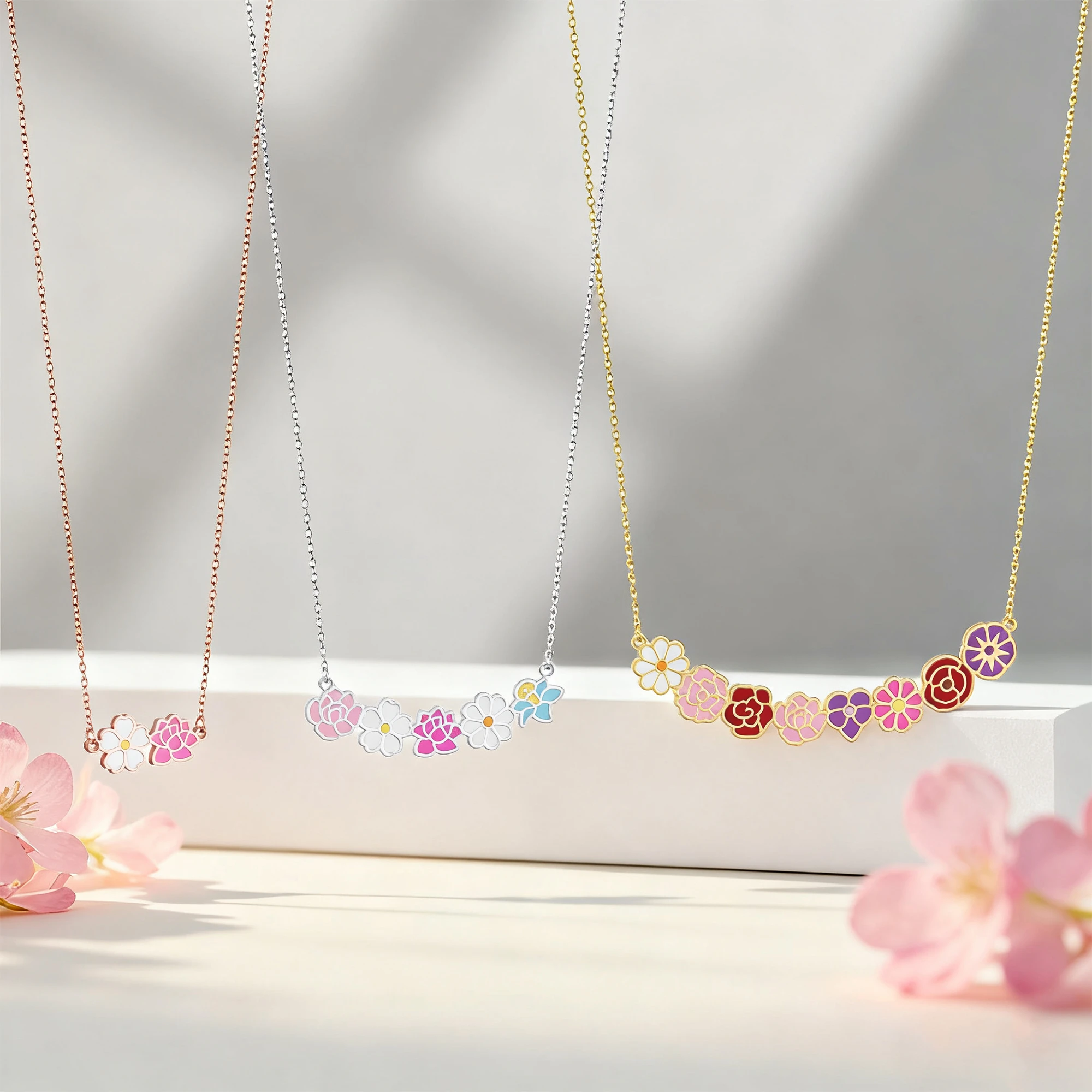 Custom 1-8 Connected Colorful Birth Flower Necklace