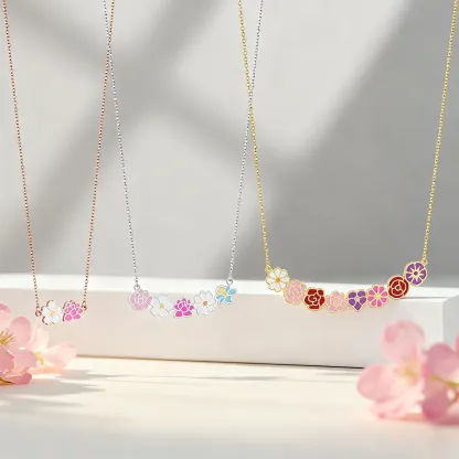 Custom 1-8 Connected Colorful Birth Flower Necklace