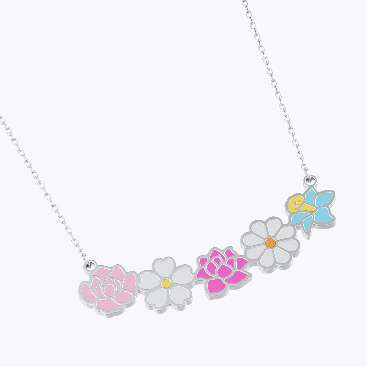 Custom 1-8 Connected Colorful Birth Flower Necklace