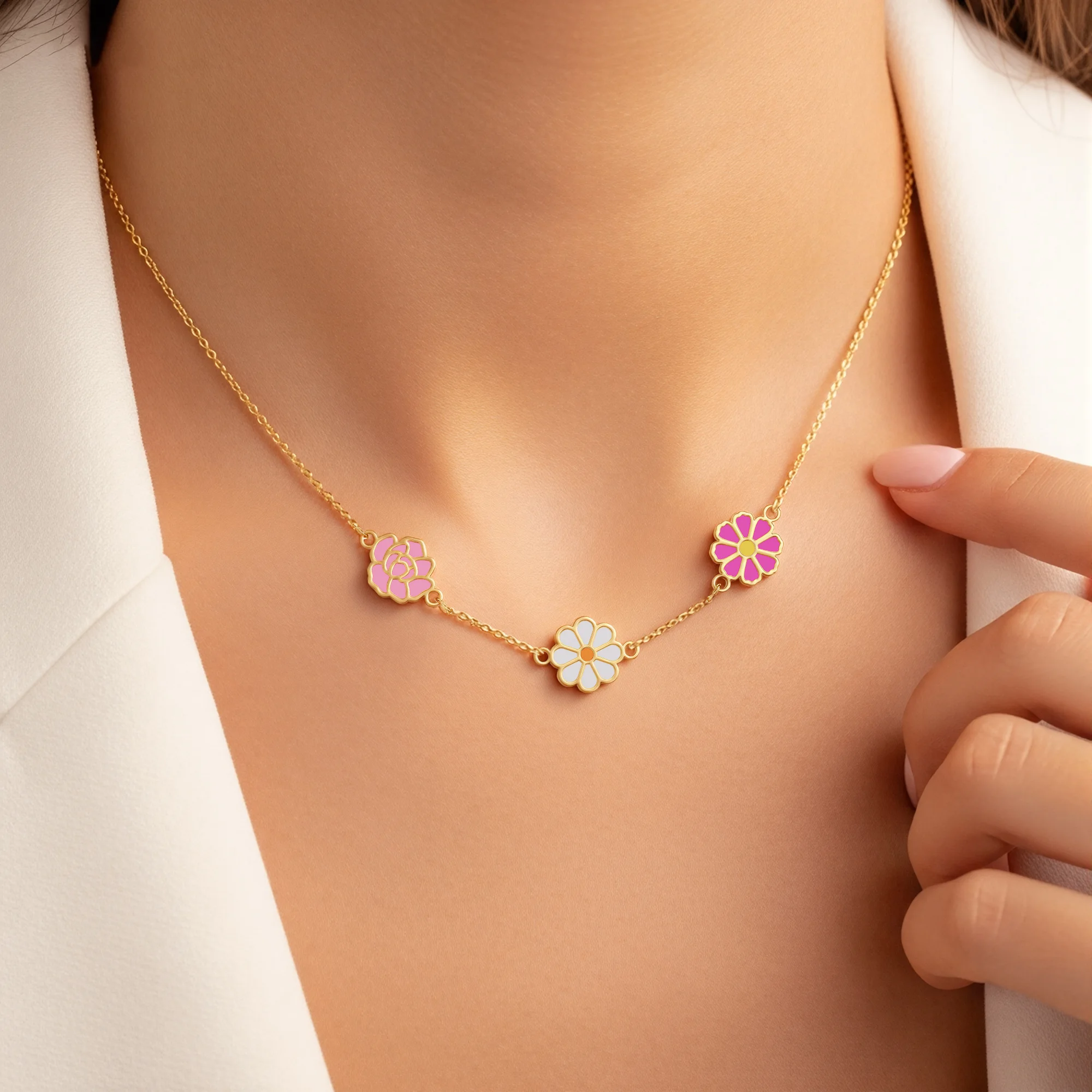 Custom 1-8 Separated Colorful Birth Flower Necklace