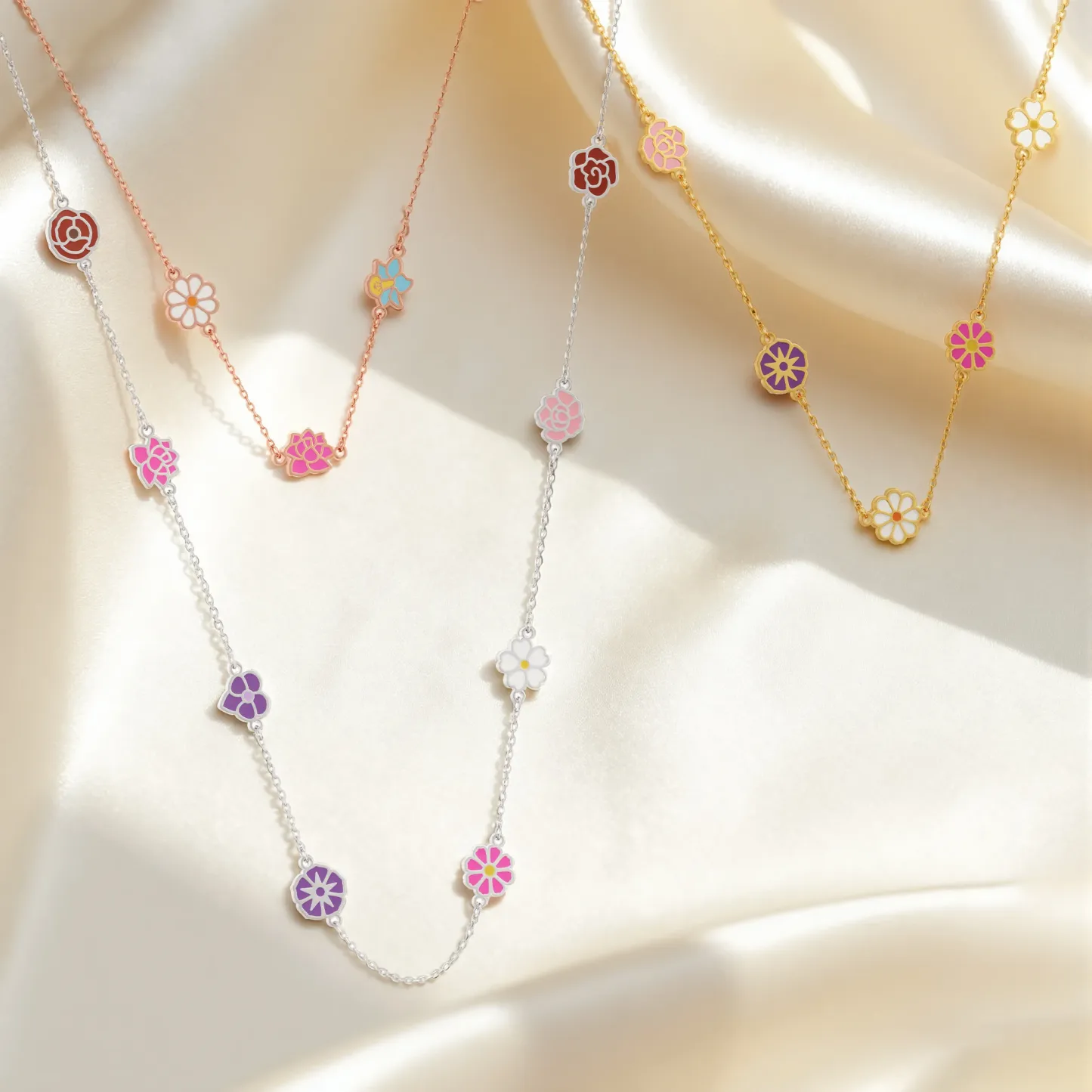 Custom 1-8 Separated Colorful Birth Flower Necklace