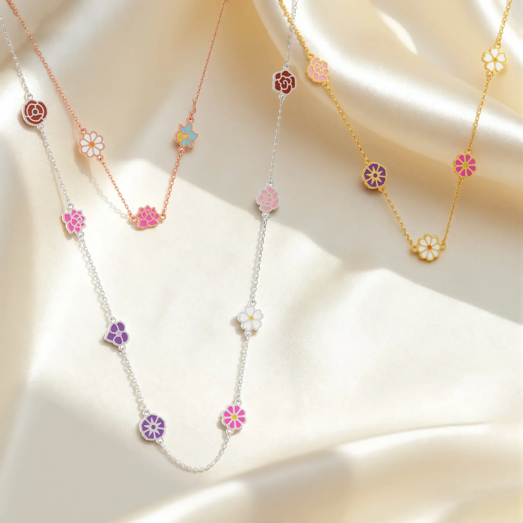 Custom 1-8 Separated Colorful Birth Flower Necklace