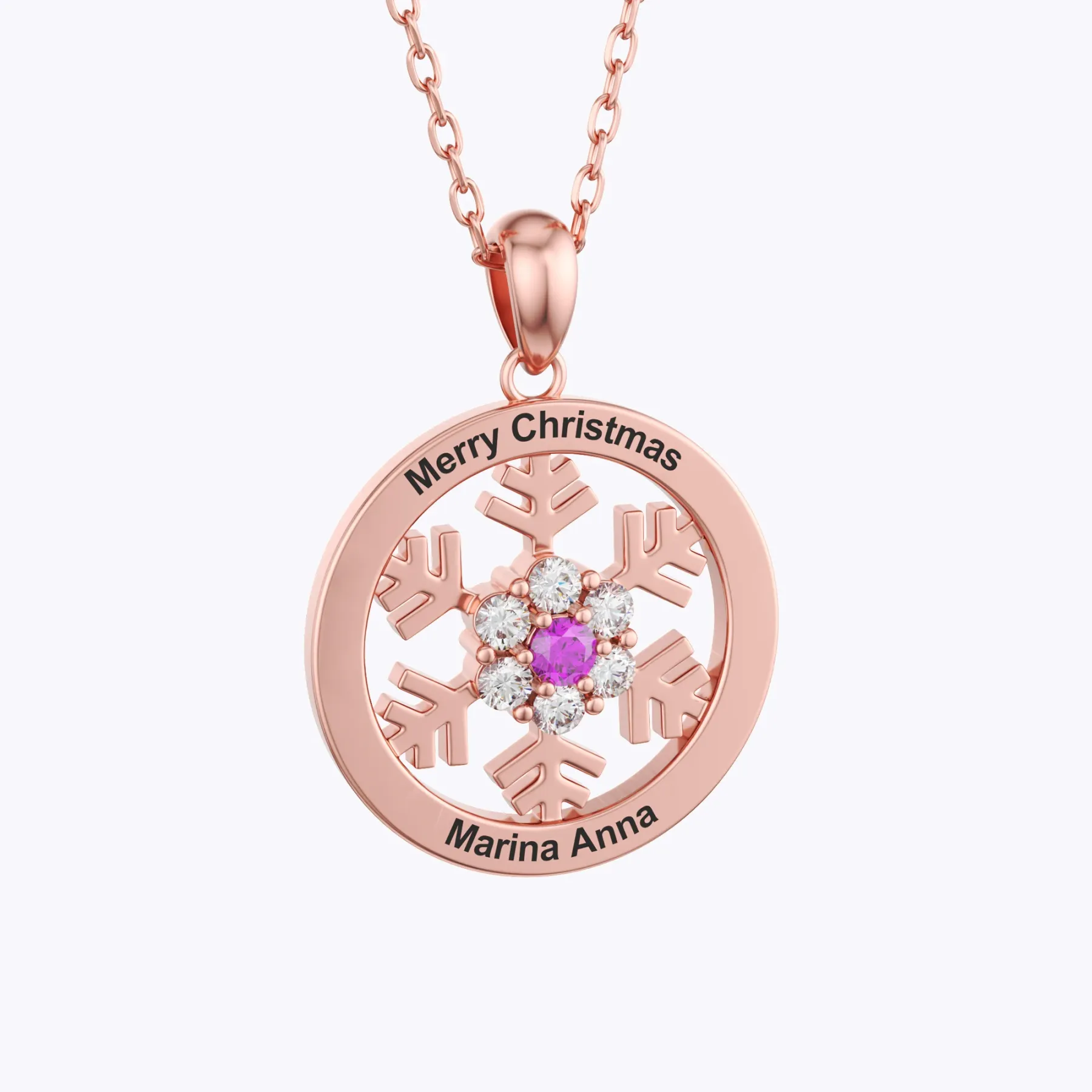 Personalized Birthstone Snowflake Christmas Necklace