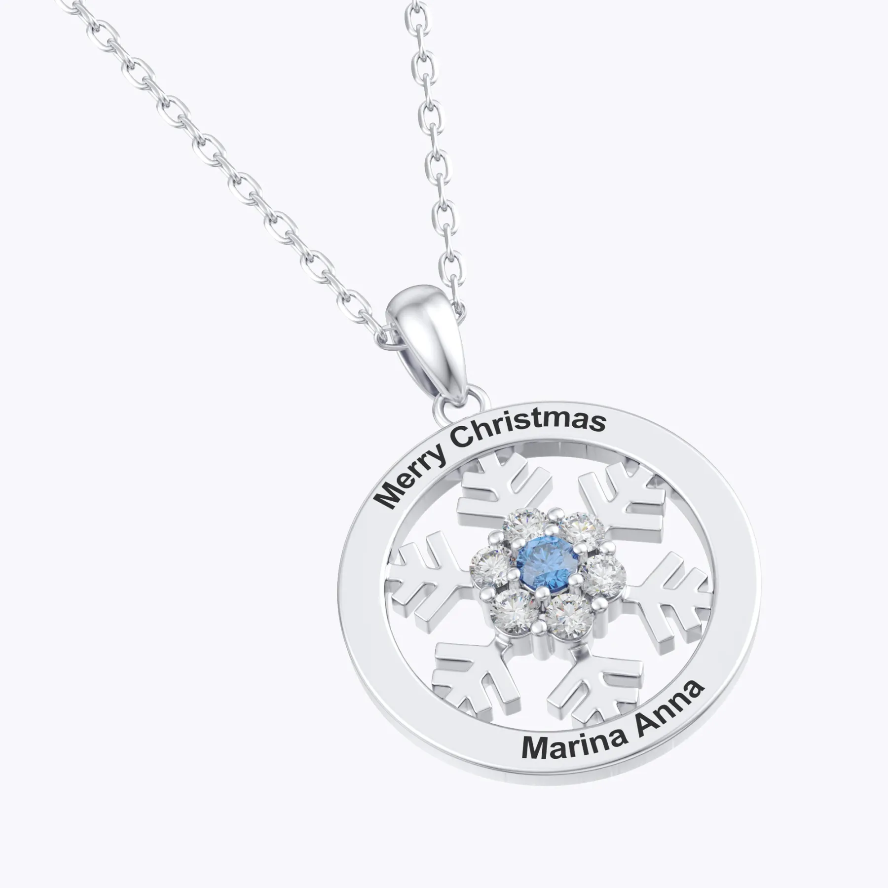Personalized Birthstone Snowflake Christmas Necklace