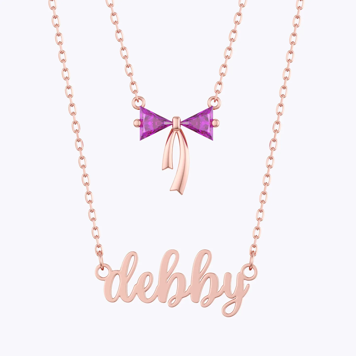 Personalized Double Layer Triangle Birthstone Bow Name Necklace