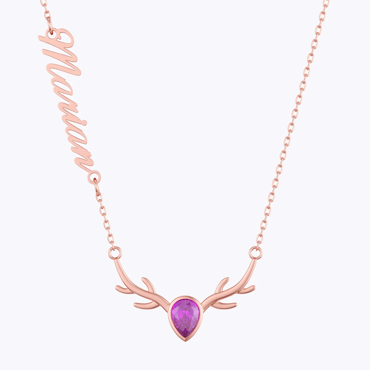 Personalized Deer Antler with Pear Birthstone Name Christmas Necklace