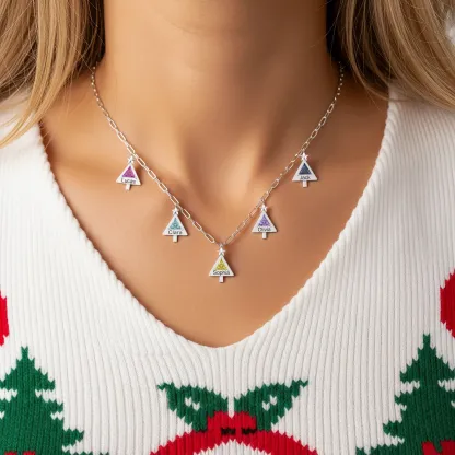 Custom 1-8 Christmas Trees with Triangle Birthstone Necklace