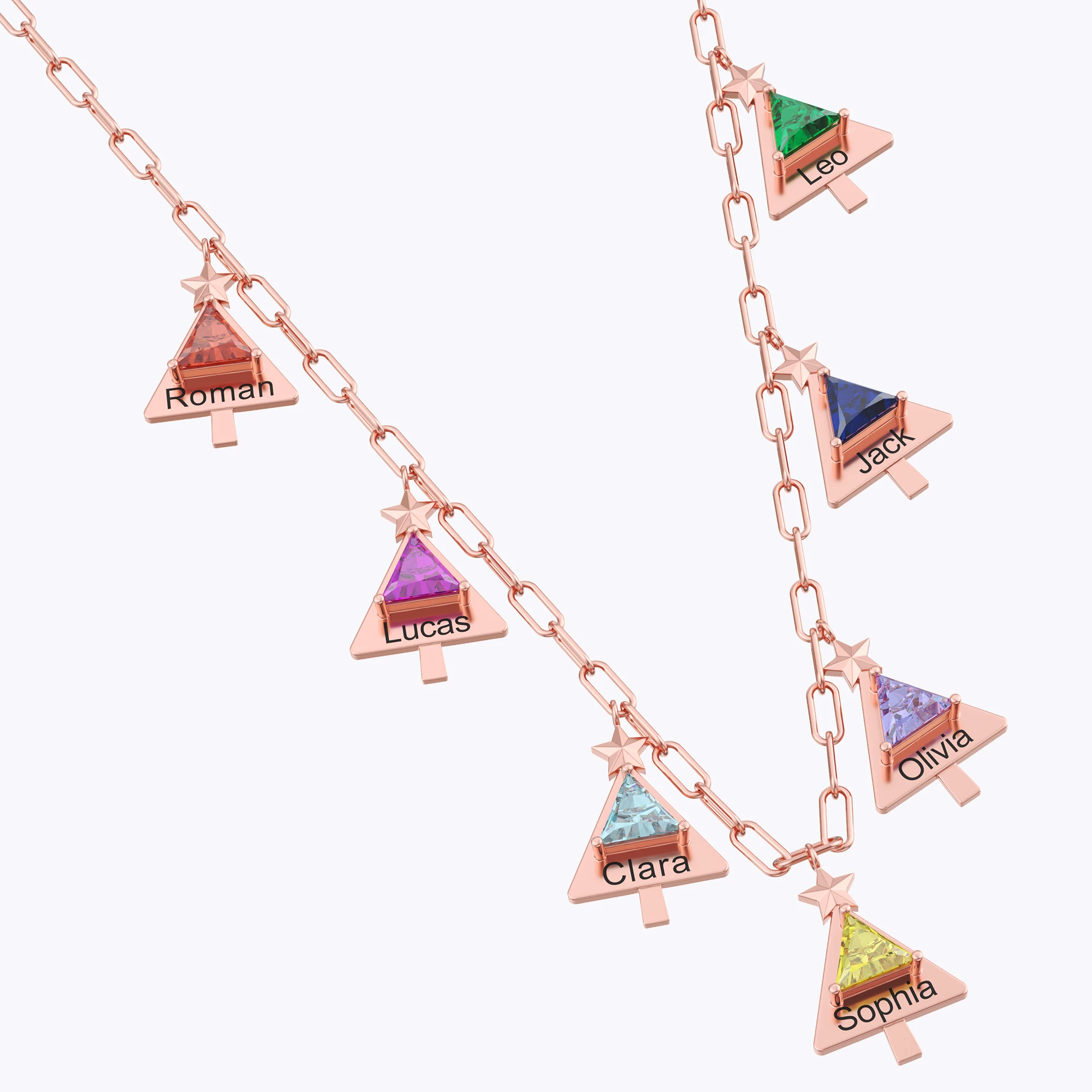 Custom 1-8 Christmas Trees with Triangle Birthstone Necklace