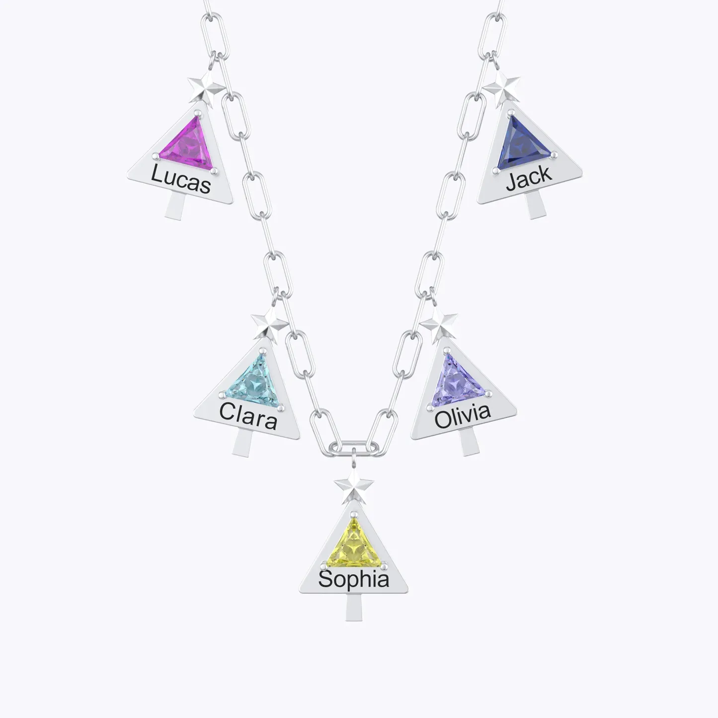 Custom 1-8 Christmas Trees with Triangle Birthstone Necklace