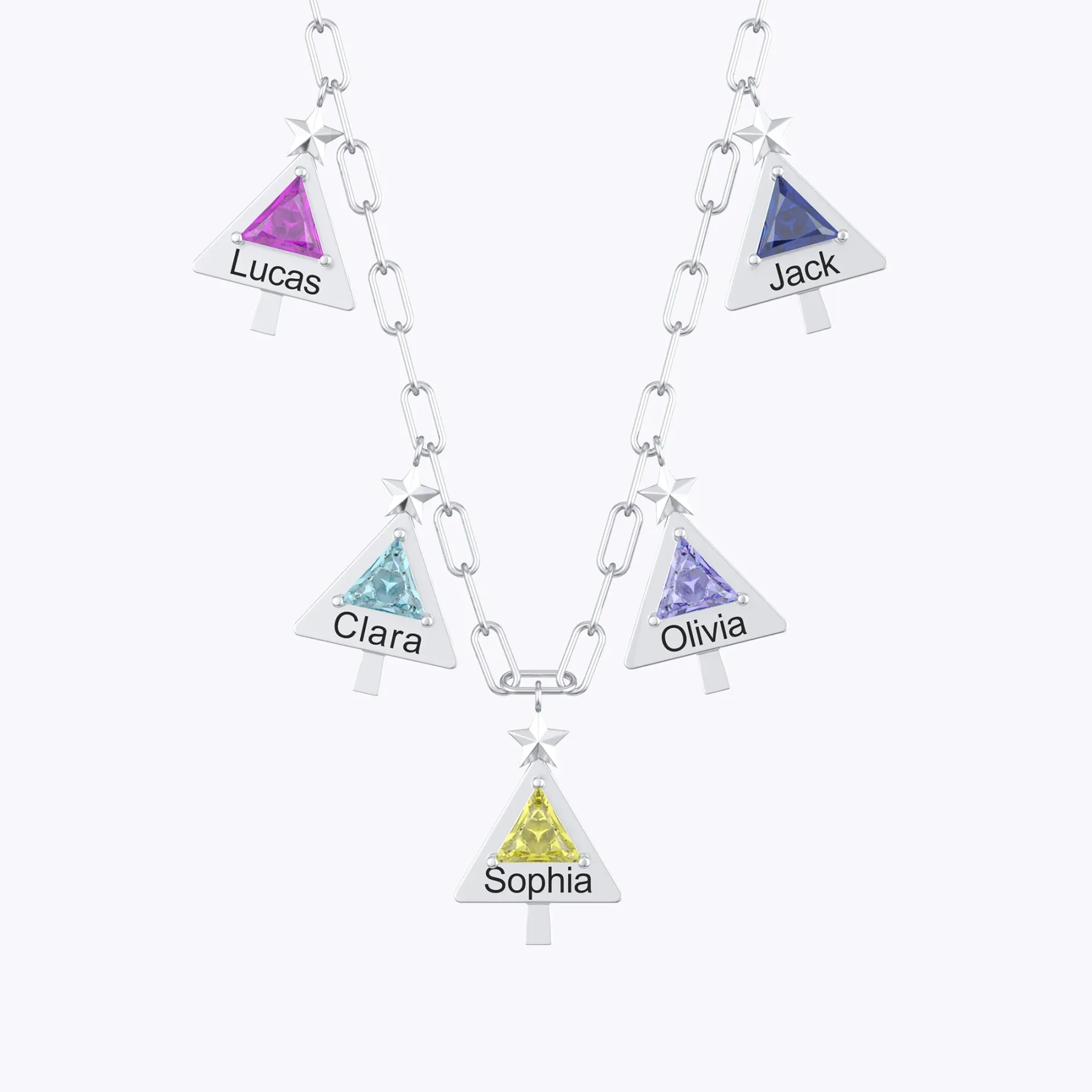 Custom 1-8 Christmas Trees with Triangle Birthstone Necklace