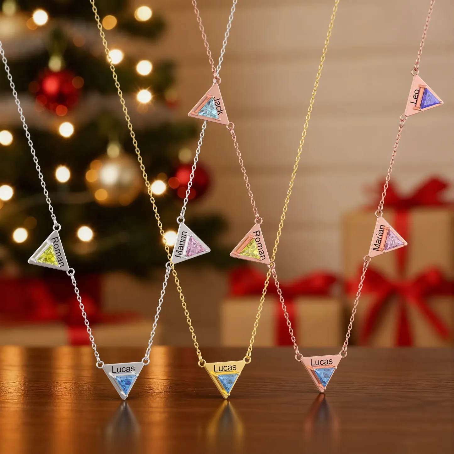 Custom 1-8 Triangle Birthstone Name Necklace