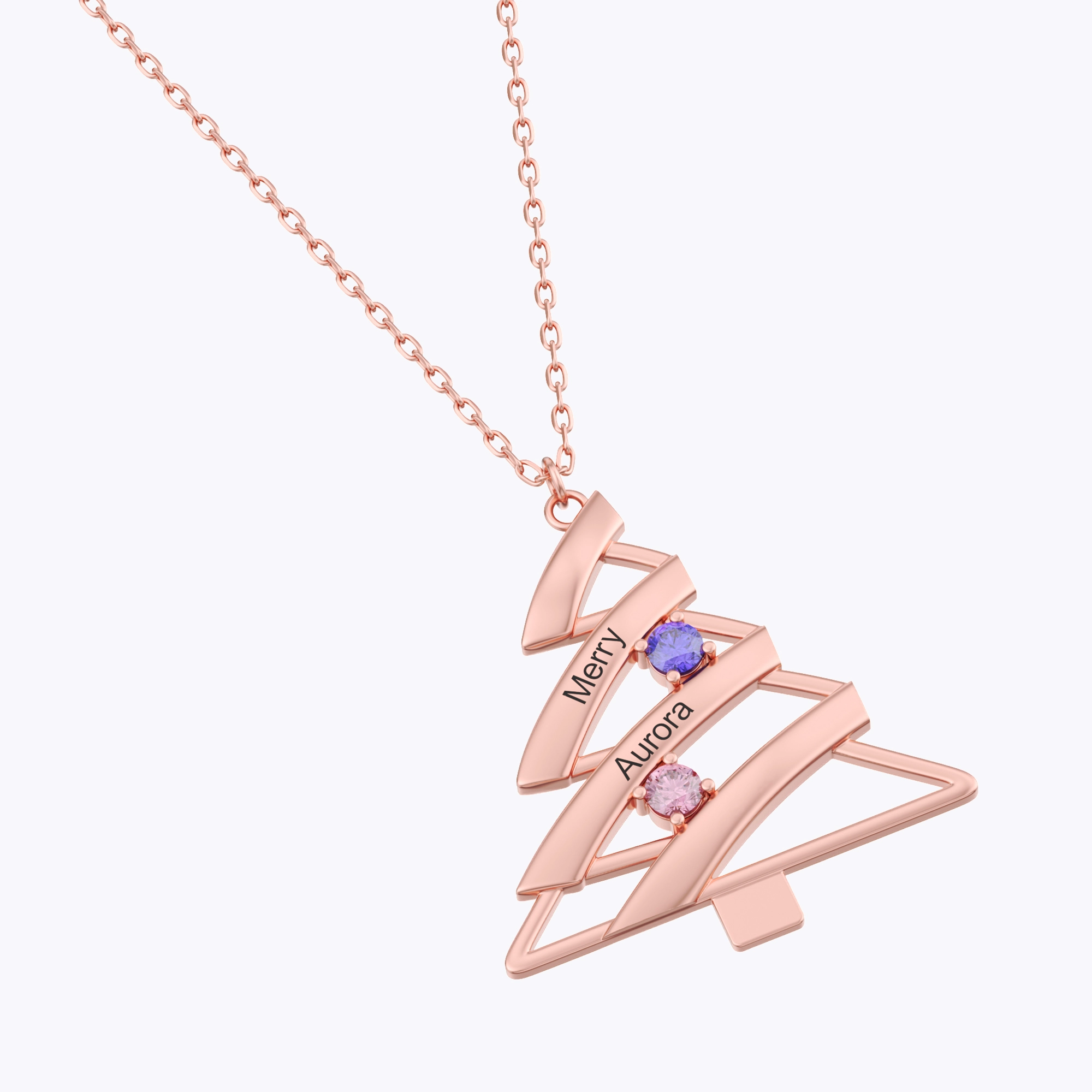 Custom 1-4 Name Round Birthstone Christmas Tree Necklace