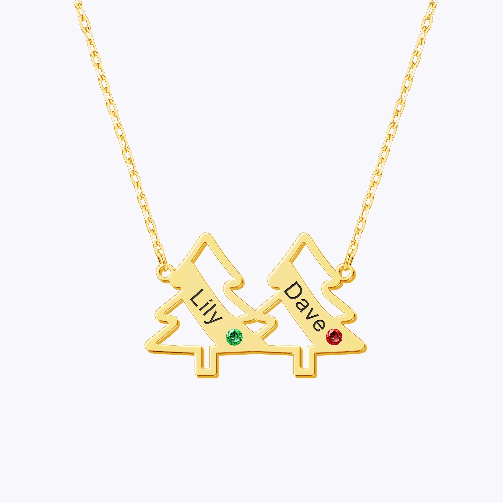 Personalized 1-5 Christmas Trees Name Birthstone Necklace