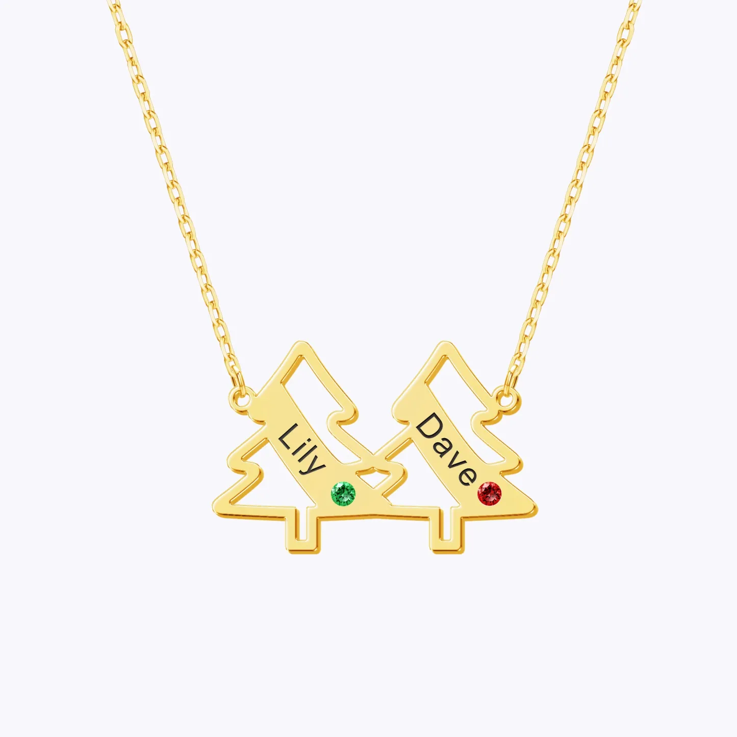 Personalized 1-5 Christmas Trees Name Birthstone Necklace