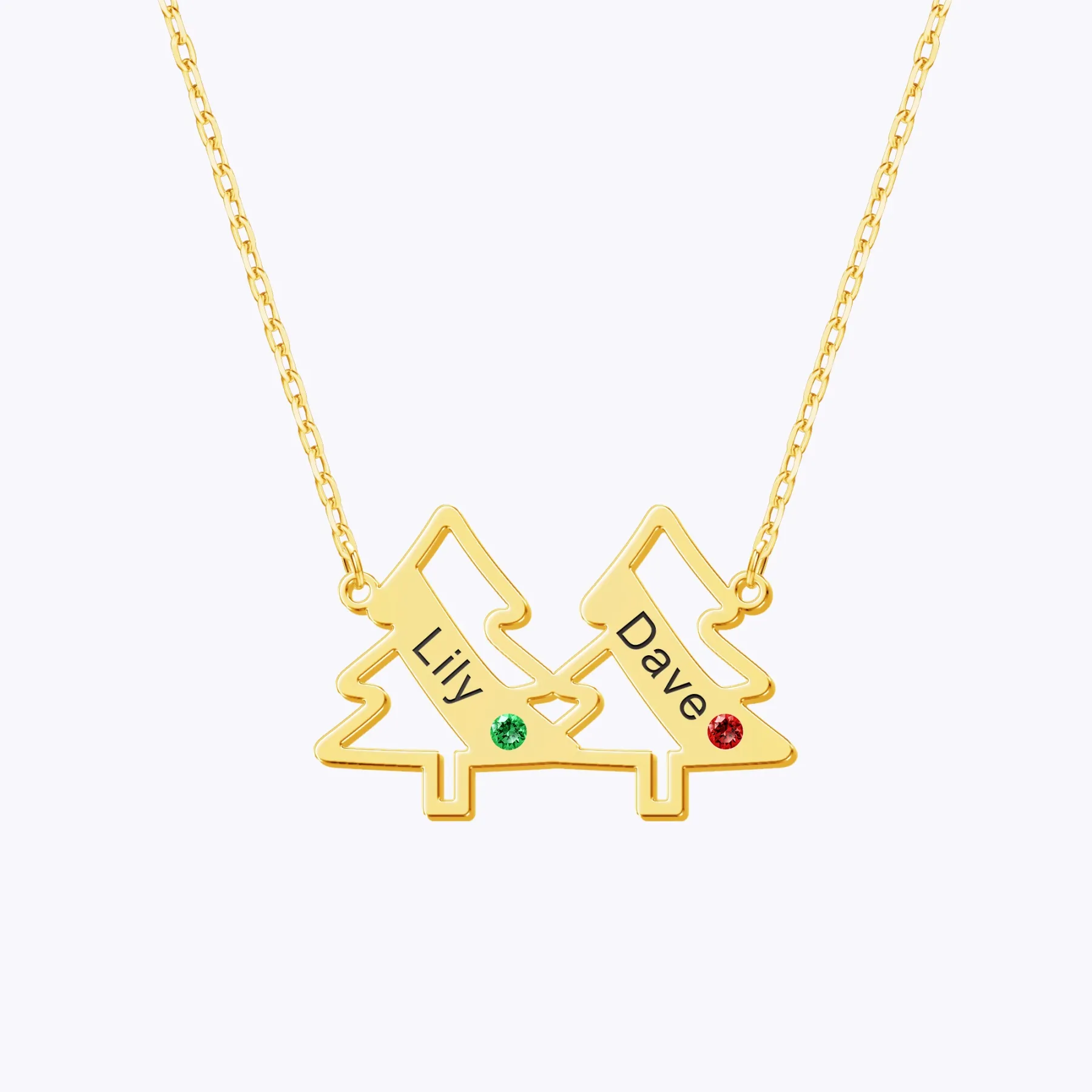 Personalized 1-5 Christmas Trees Name Birthstone Necklace