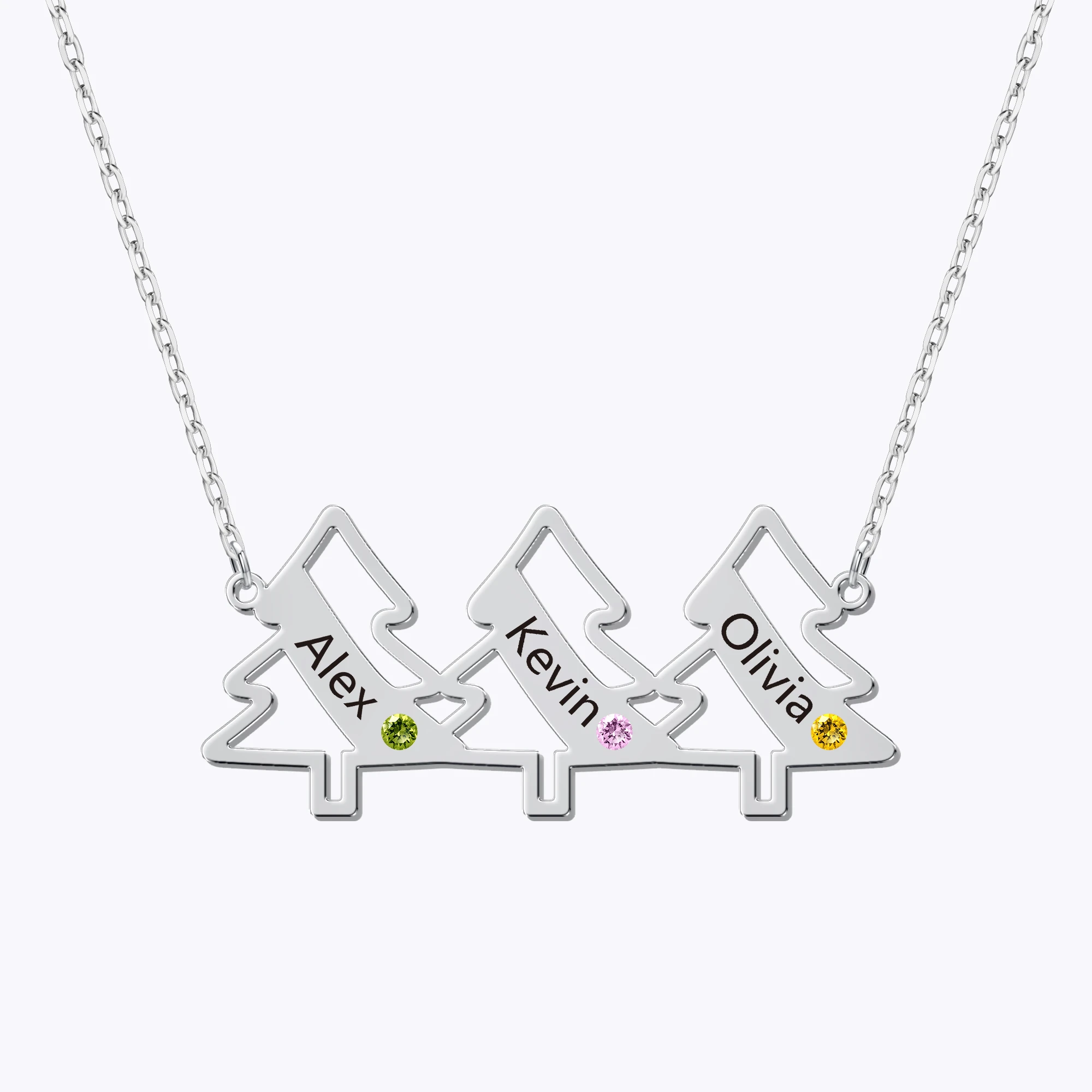 Personalized 1-5 Christmas Trees Name Birthstone Necklace