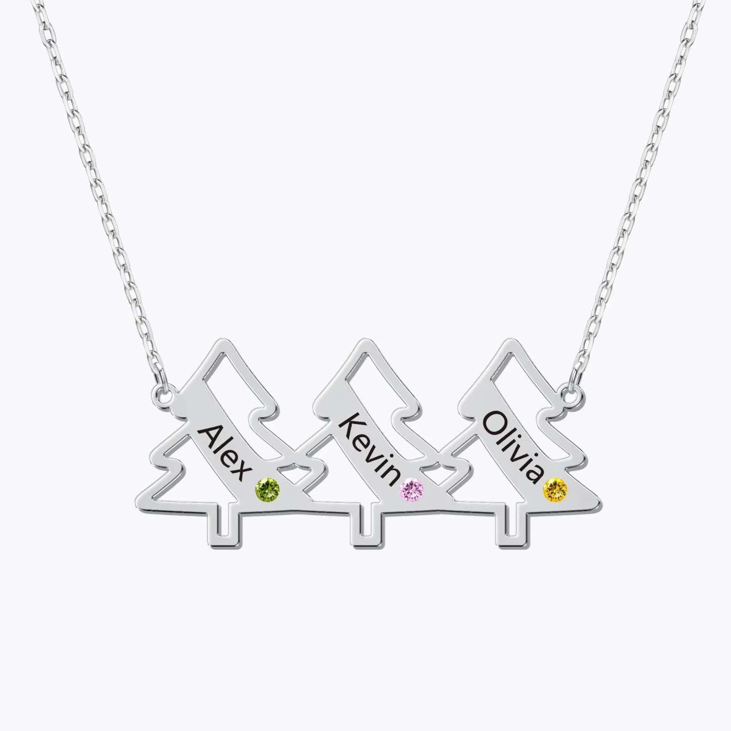 Personalized 1-5 Christmas Trees Name Birthstone Necklace