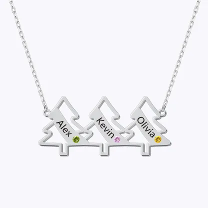 Personalized 1-5 Christmas Trees Name Birthstone Necklace