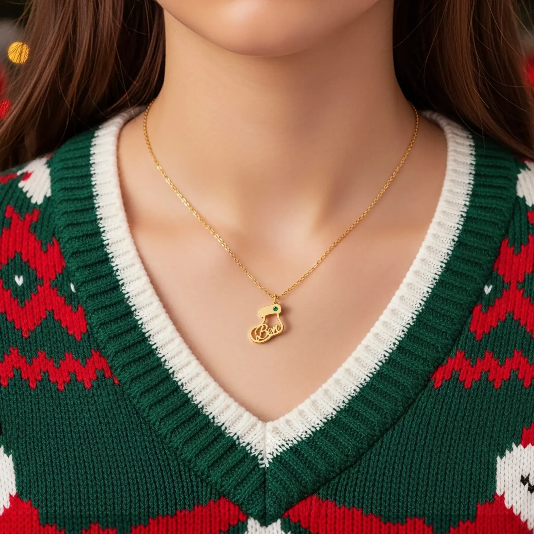 Custom 1-8 Name Christmas Stocking Adjustable Necklace