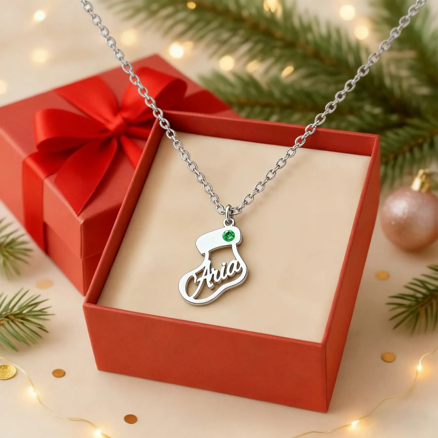 Custom 1-8 Name Christmas Stocking Adjustable Necklace