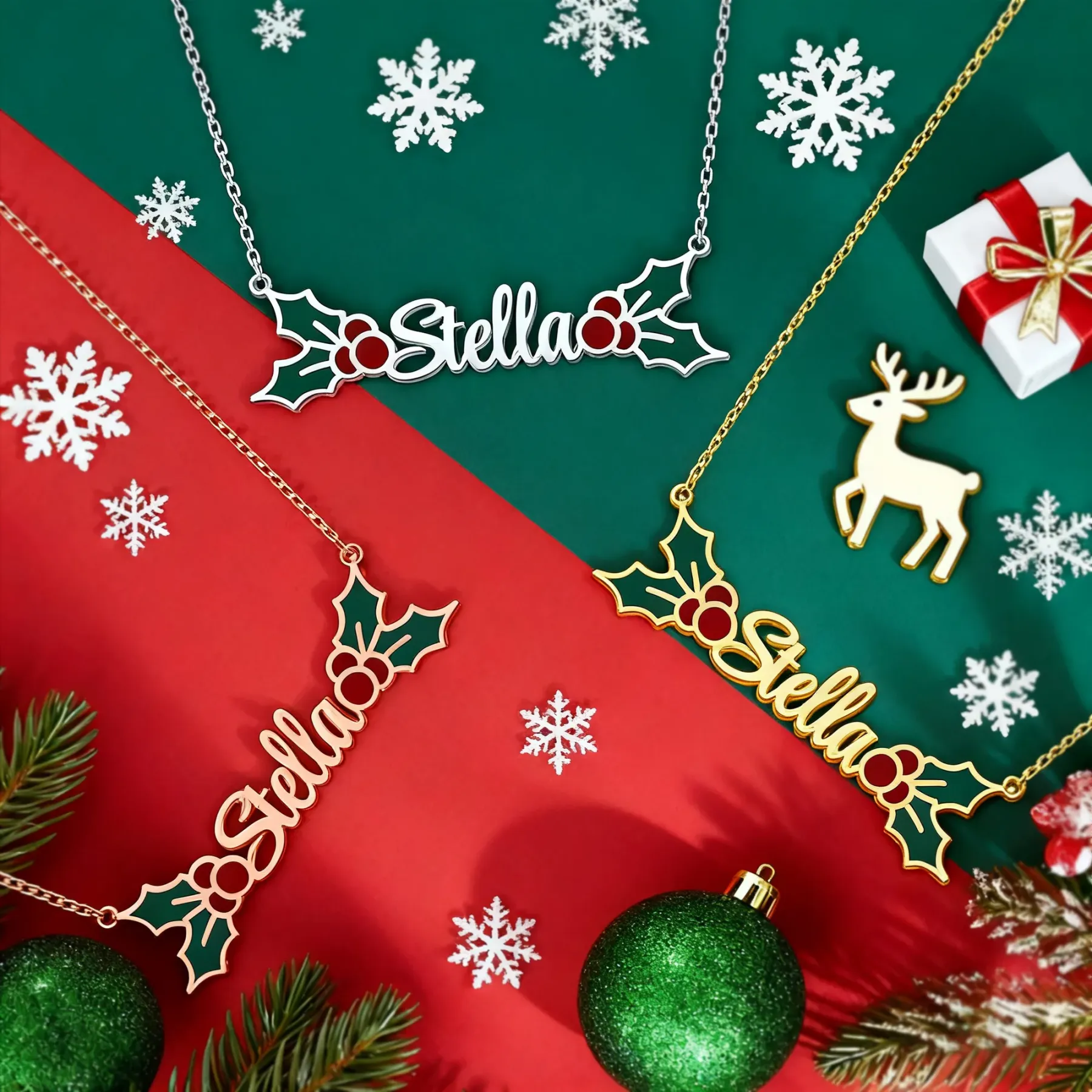 Personalized Name Christmas Necklace