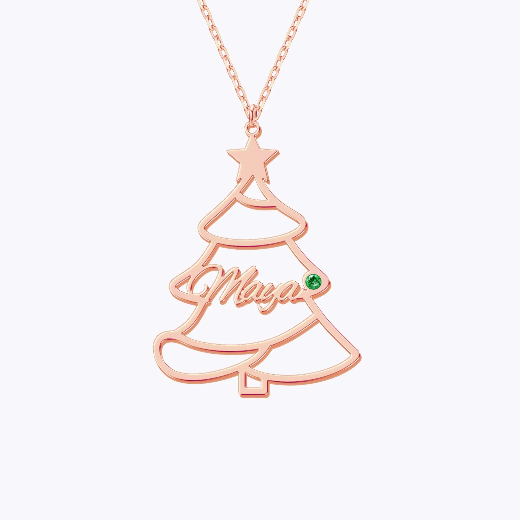 Custom 1-5 Name with Round Birthstone Christmas Tree Necklace