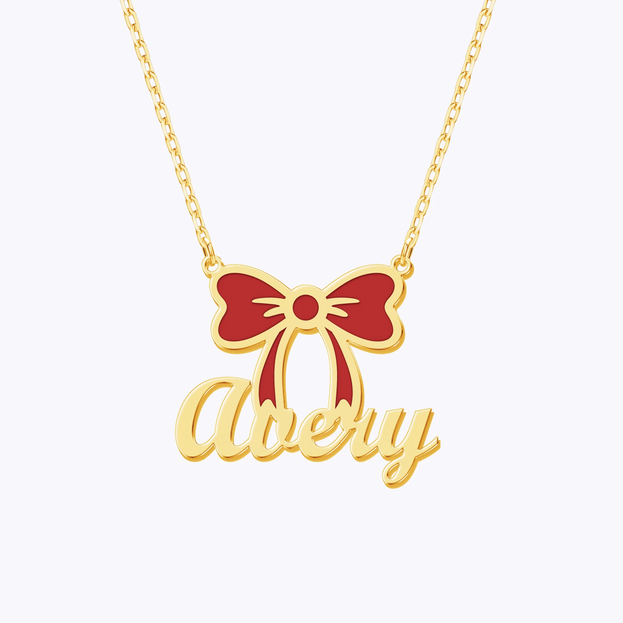 Personalized Name Bow Christmas Necklace