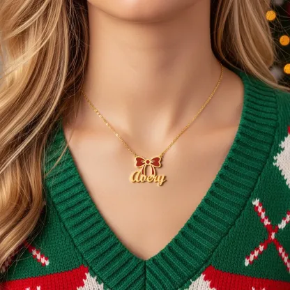 Personalized Name Bow Christmas Necklace