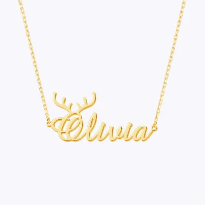 Personalized Name Deer Antlers Christmas Necklace