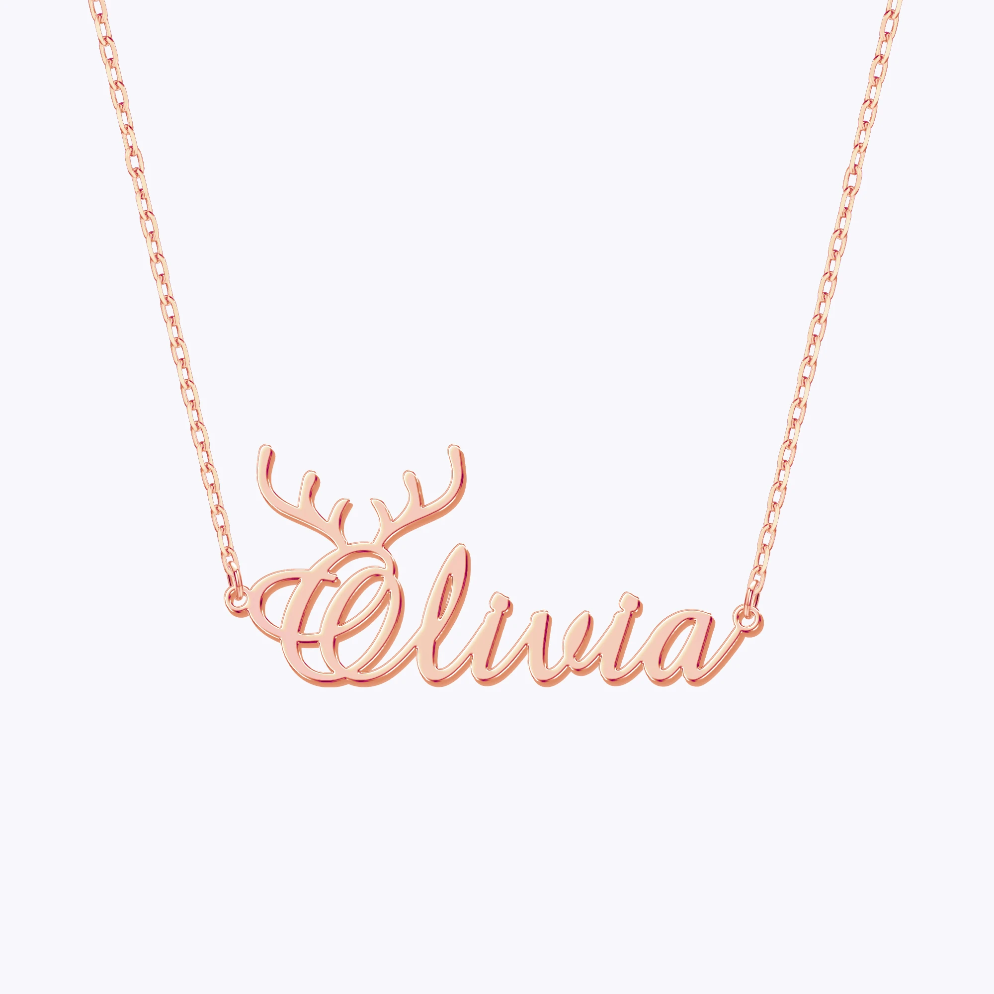 Personalized Name Deer Antlers Christmas Necklace