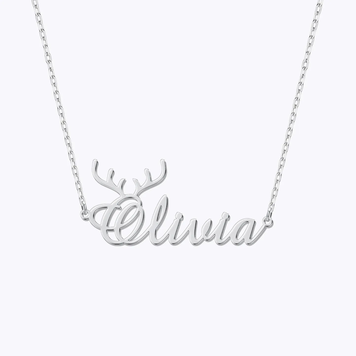 Personalized Name Deer Antlers Christmas Necklace