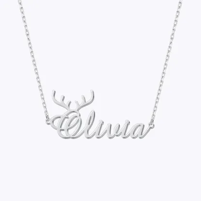 Personalized Name Deer Antlers Christmas Necklace