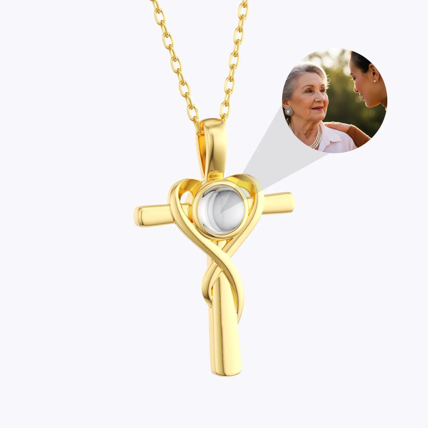 Custom Photo Projection Cross Heart Shape Necklace