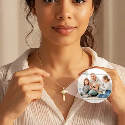Custom Photo Projection Cross Heart Shape Necklace
