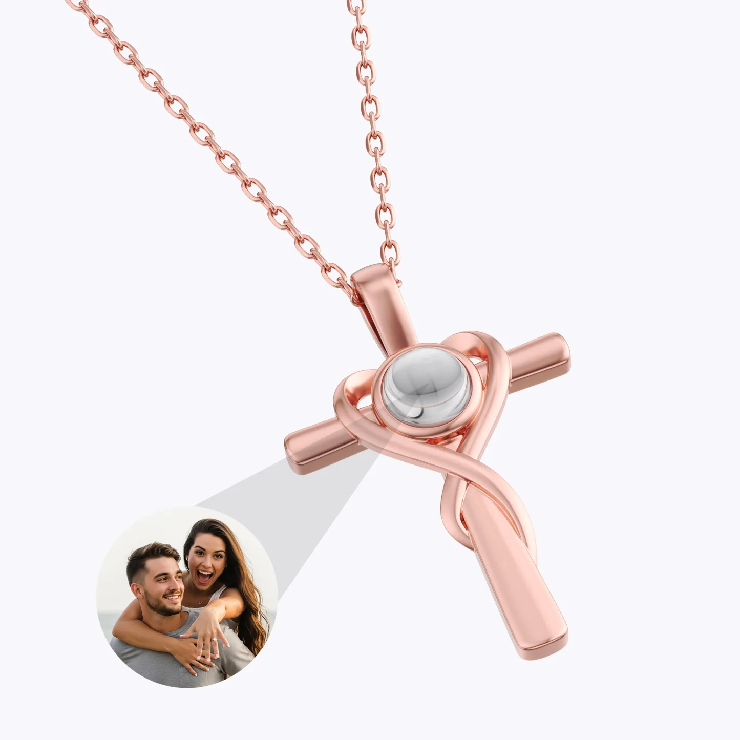 Custom Photo Projection Cross Heart Shape Necklace