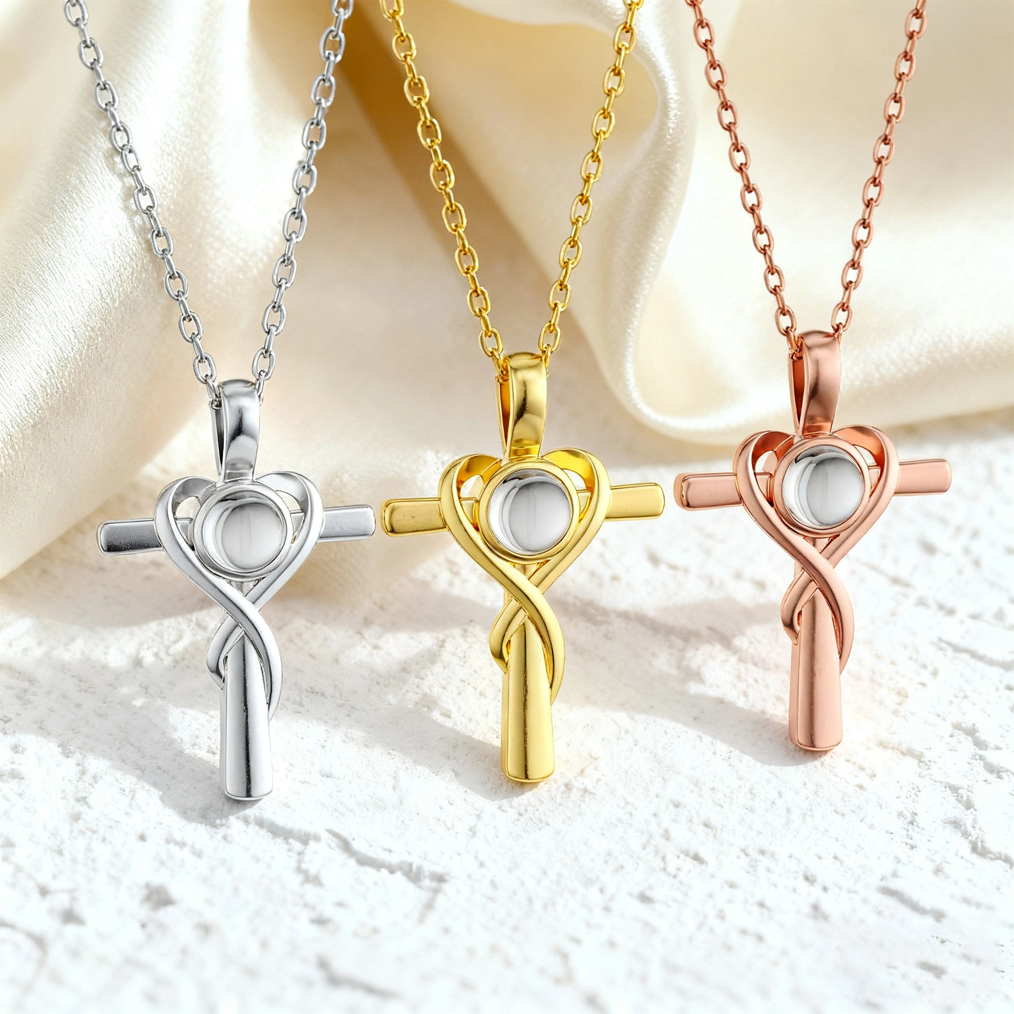 Custom Photo Projection Cross Heart Shape Necklace