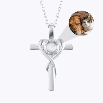 Custom Photo Projection Cross Heart Shape Necklace