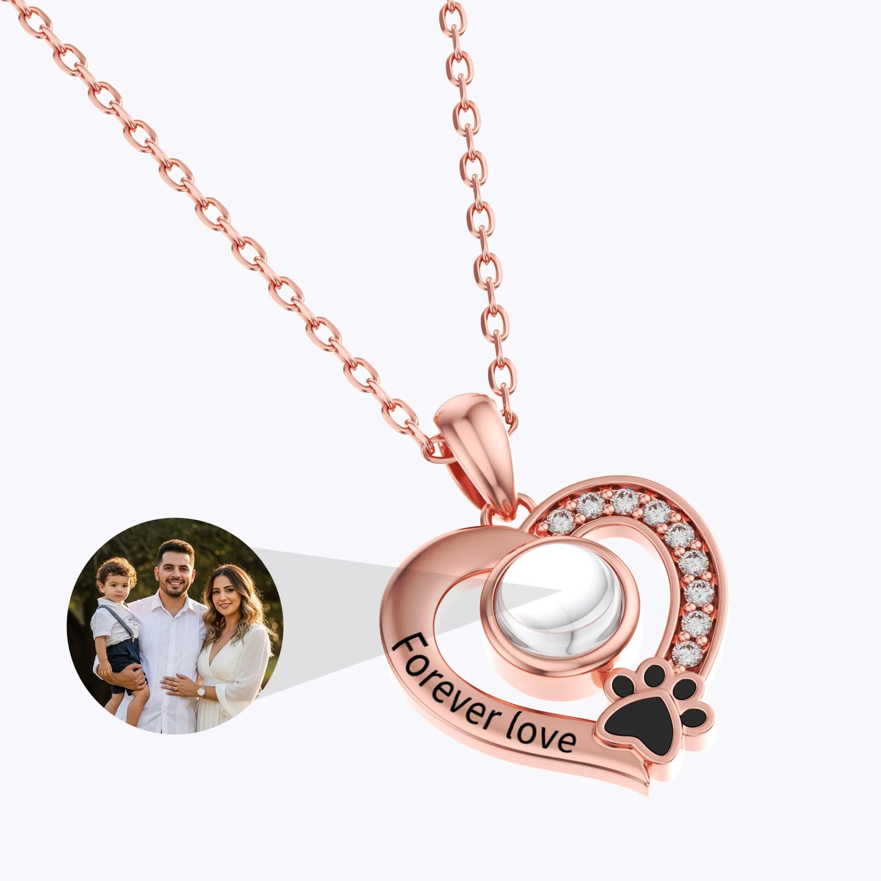 Custom Photo Projection Heart Shape Pet Paw Print Necklace