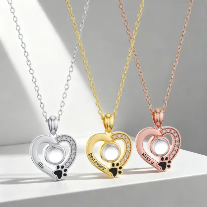Custom Photo Projection Heart Shape Pet Paw Print Necklace