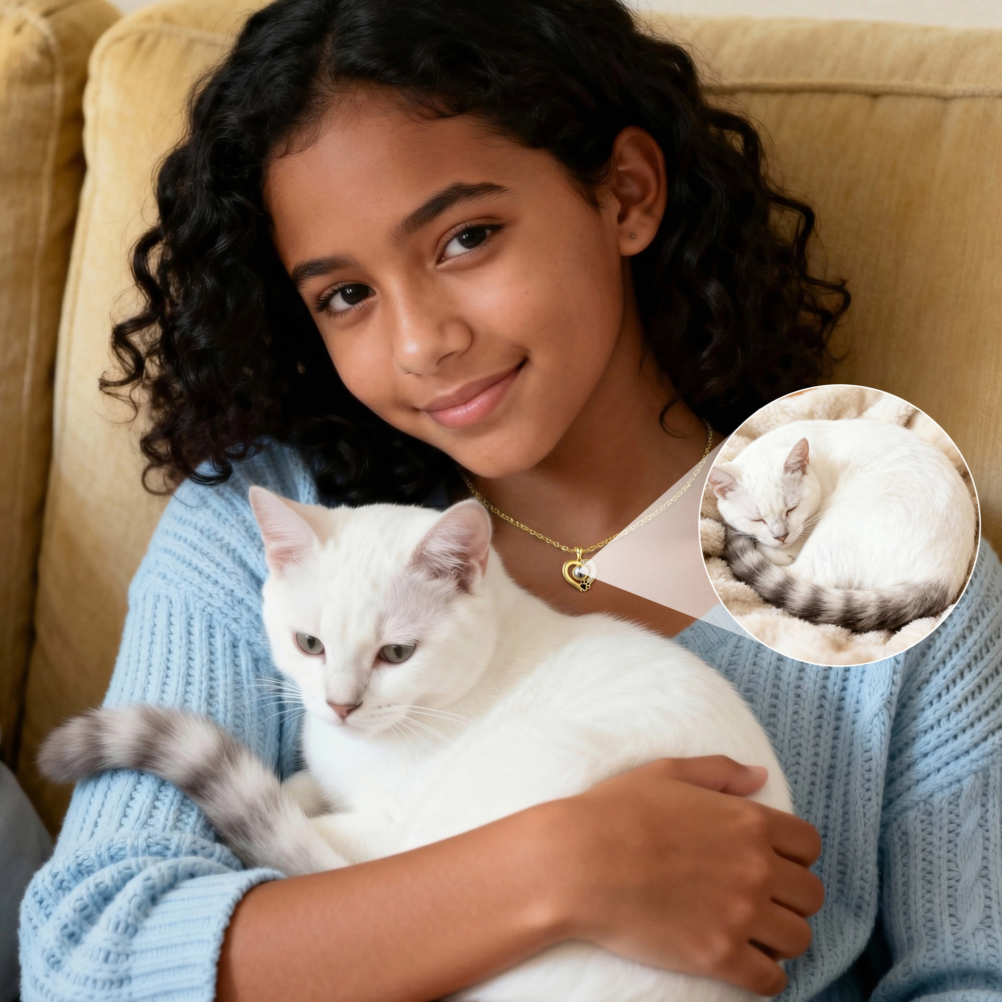 Custom Photo Projection Heart Shape Pet Paw Print Necklace