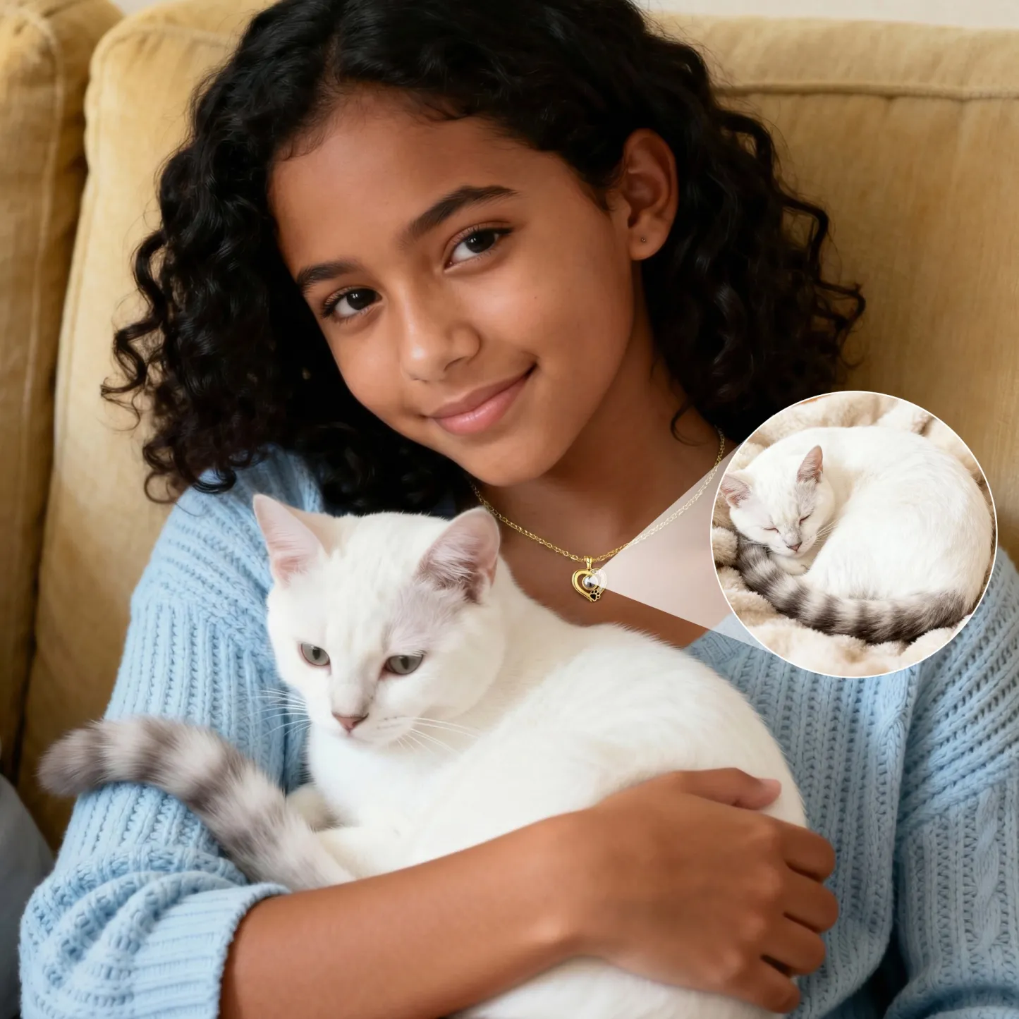 Custom Photo Projection Heart Shape Pet Paw Print Necklace