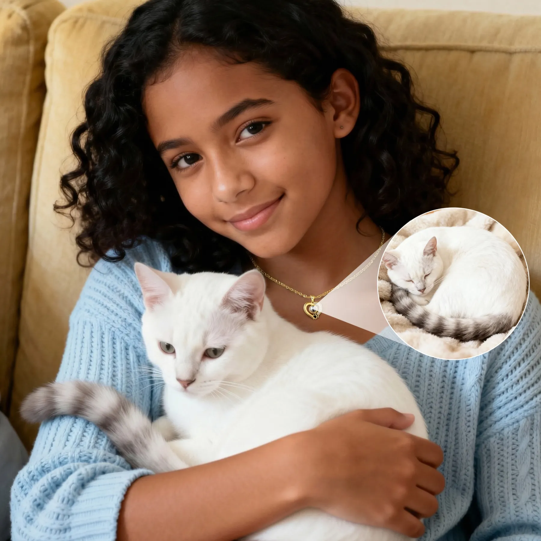 Custom Photo Projection Heart Shape Pet Paw Print Necklace