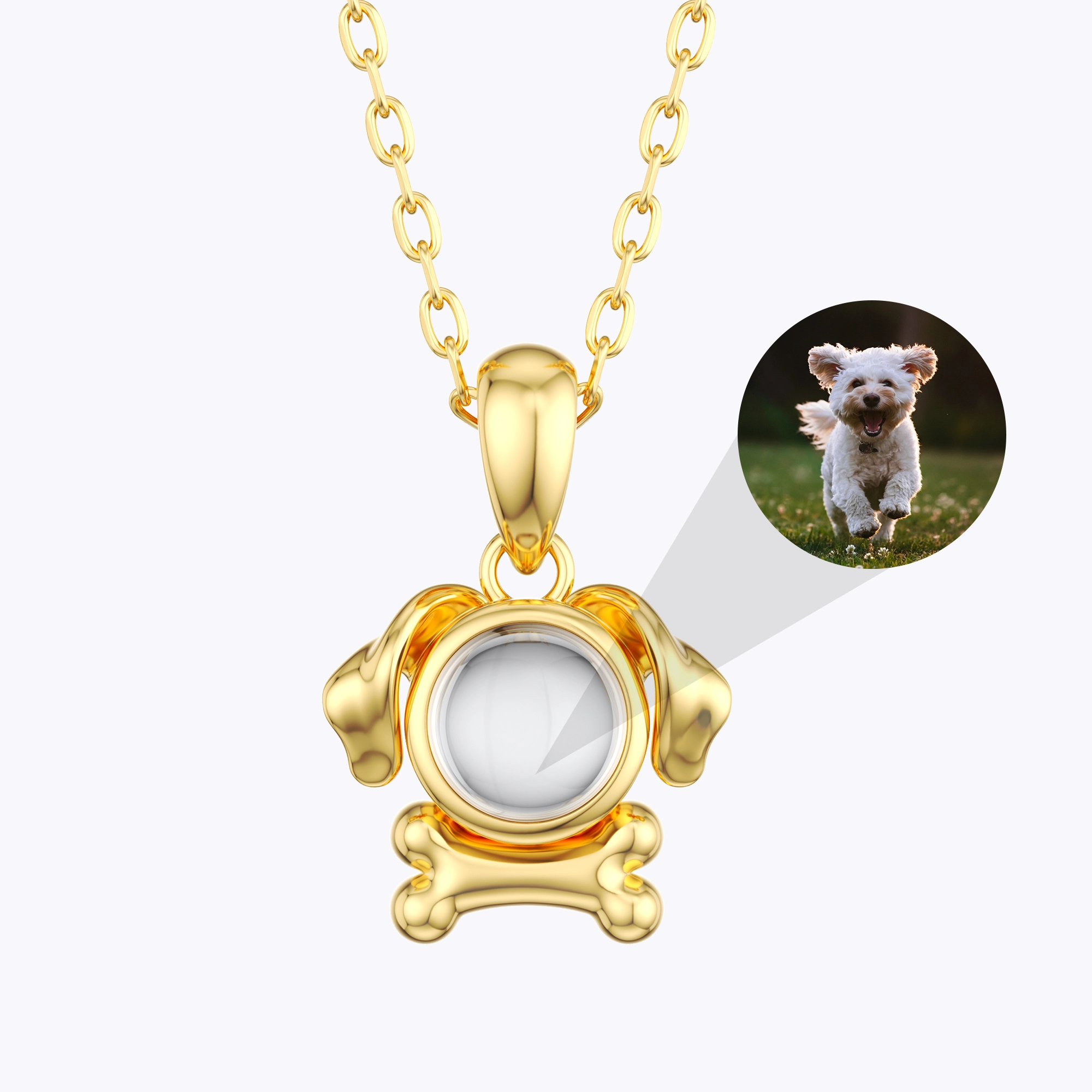 Custom Photo Projection Dog with Bone Necklace