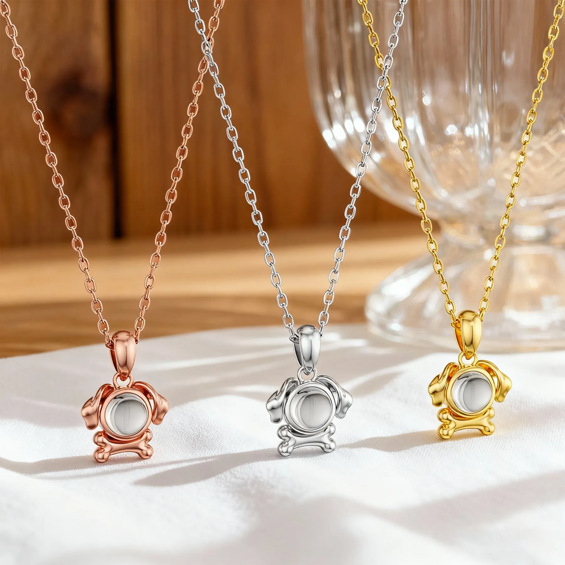 Custom Photo Projection Dog with Bone Necklace