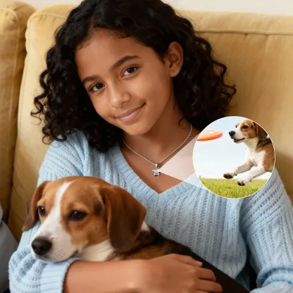 Custom Photo Projection Dog with Bone Necklace