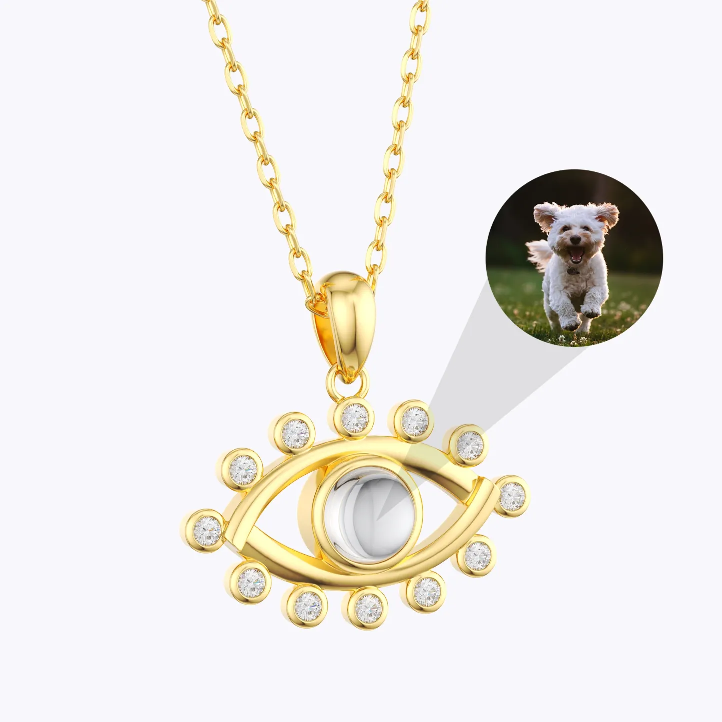 Custom Photo Projection Crystal Evil Eye Necklace