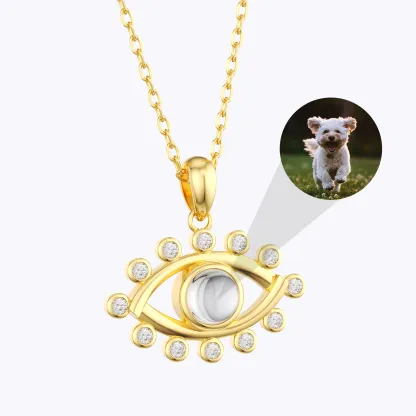 Custom Photo Projection Crystal Evil Eye Necklace